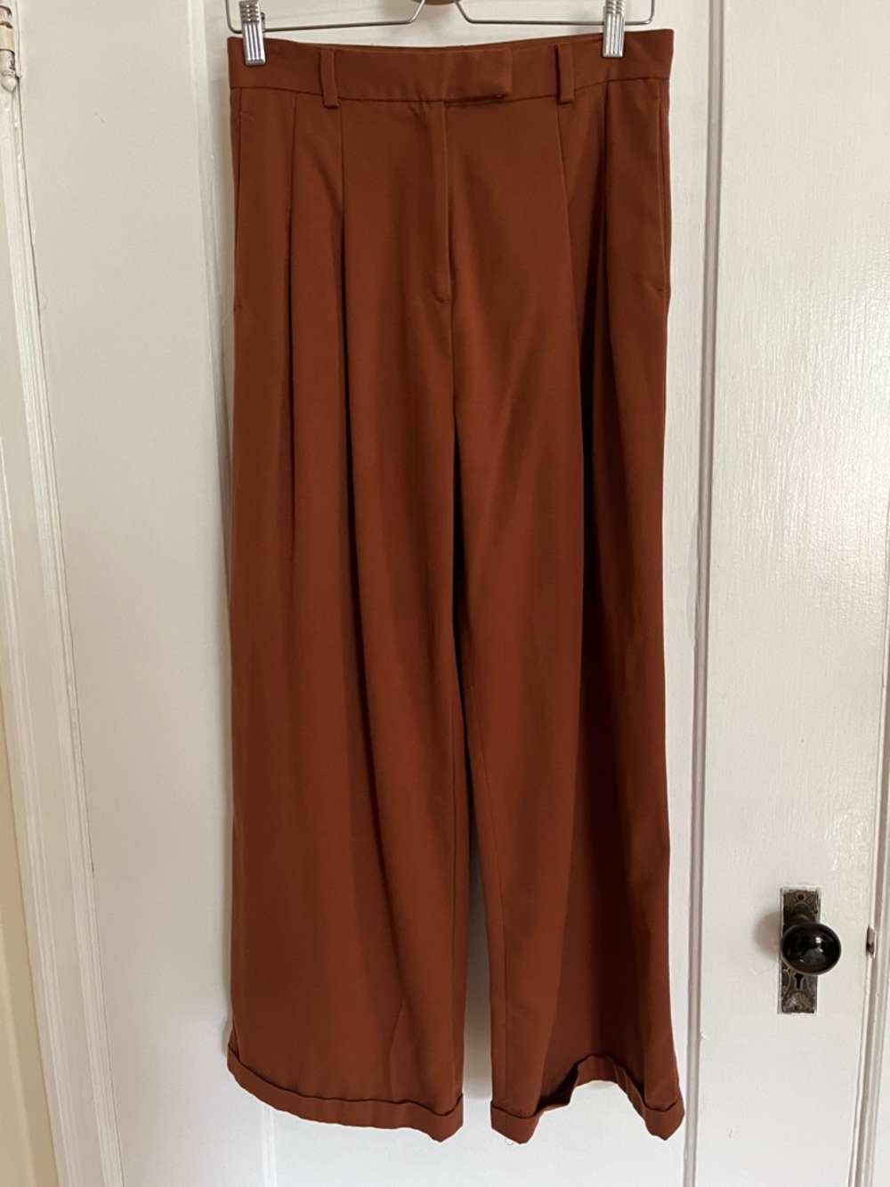 Free People Rust Wide-Leg Trousers - High Waist Pleat Front Elegant Pants Size 2